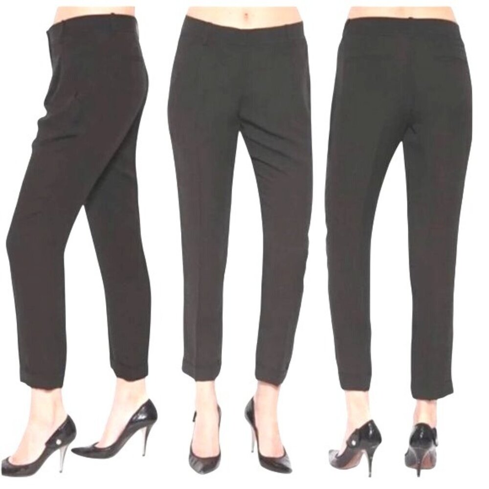 Theory Womens Black Tappered Leg Pleated Pants Silk & Spandex Blend Size 10